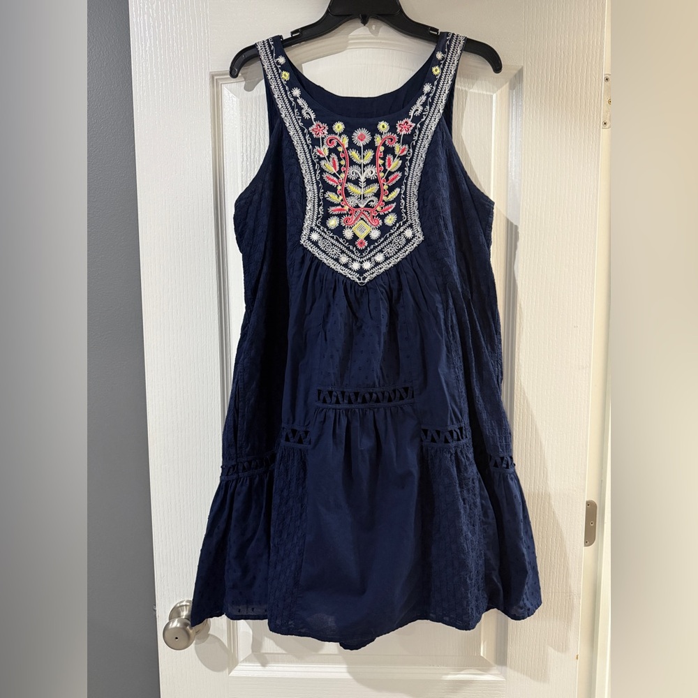 Maeve Navy Embroidered Midi Dress